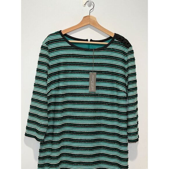 NWT Eva Mendes Green/Black Striped Sequin Shift Midi Dress XXL Womens - Picture 2 of 14